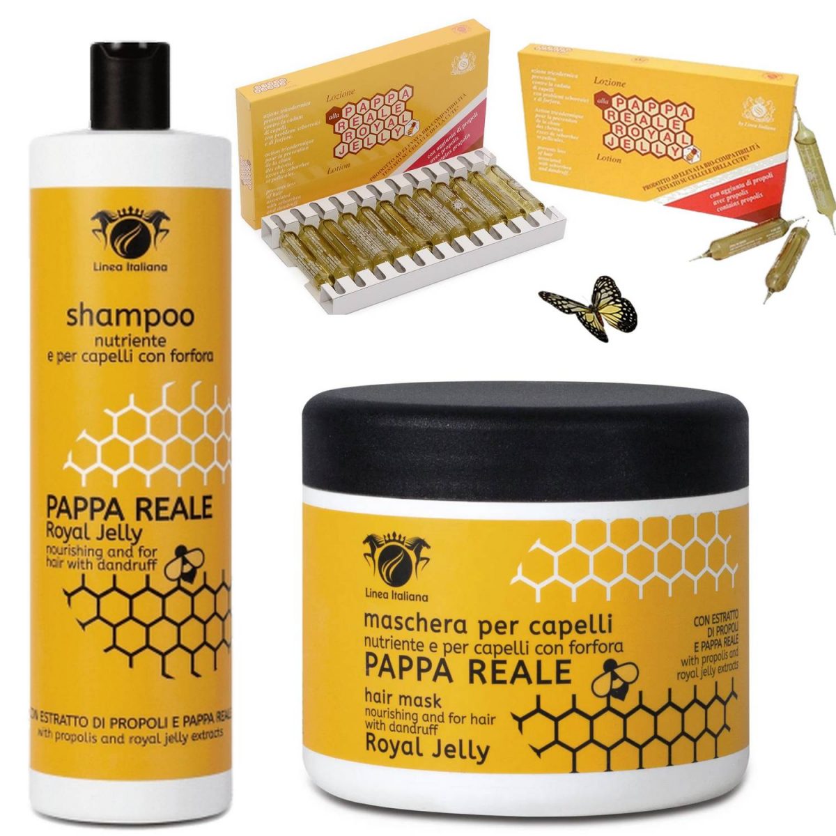 LINEA ITALIANA- ROYAL JELLY PAPPA SHAMPOO 500ML&MASK 500ML& AMPOULES 12X10(GREASY HAIR AND DANDRUFF).